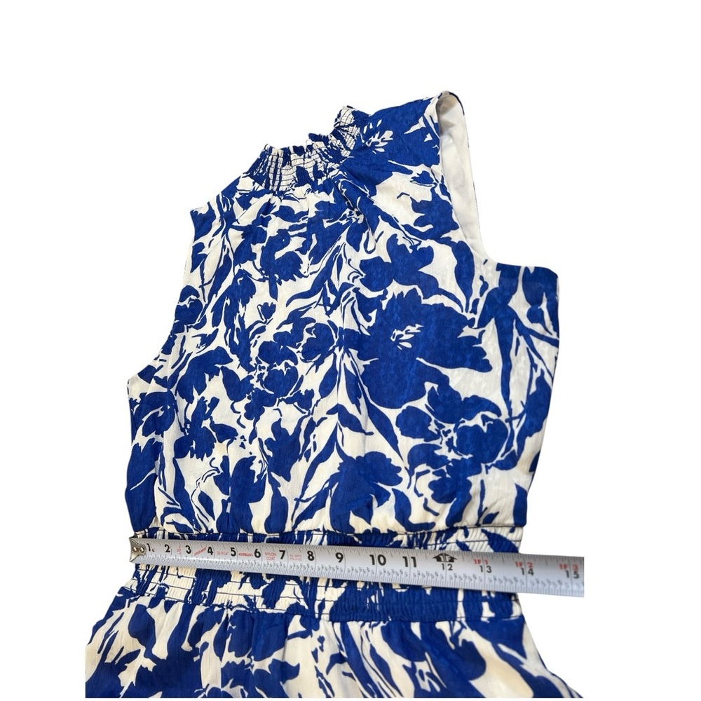 Msk Floral-Print Tiered Maxi Dress, Sleeveless, High Neck, Blue &‎ White, Sz Med - Picture 9 of 12